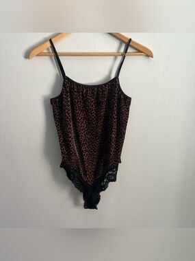 Victoria's Secret Brown and Black Leopard Lace-Trim Bodysuit